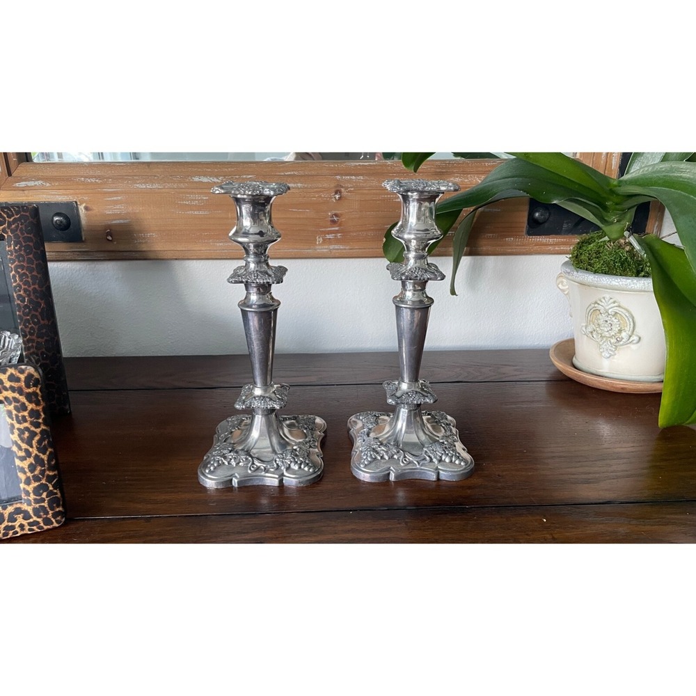 Vintage Silverplate Candlesticks Holders BP 9.5" Set of 2‎